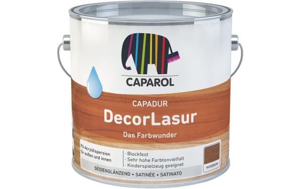 CAPAROL Capadur DecorLasur 0,75L Palisander, Holzlasur "Das Farbwunder", Blockfest, wasserverdünnbar, auch f. Kinderspielzeug geeignet