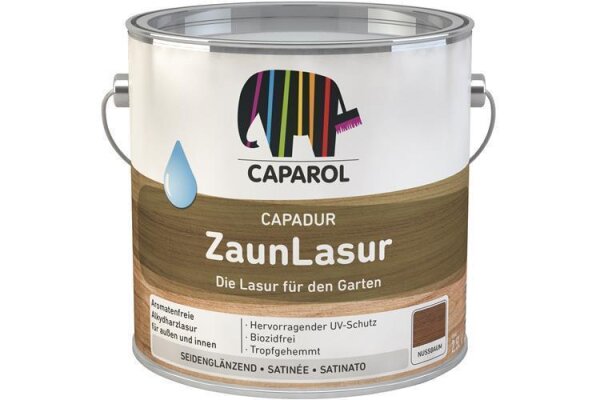 CAPAROL Capadur Zaunlasur 2,5L Nussbaum, Hervorragender UV-Schutz, Enthält natürliche Öle und Wachse, Biozidfrei, Feuchtigkeitsregulierend
