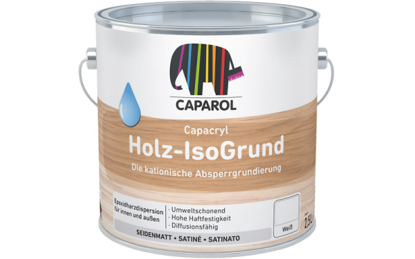 CAPAROL Capacryl Holz-Isogrund weiß 2,5L, kationische Absperrgrundierung,-Grundanstrich, Umweltschonend, Hohe Haftfestigkeit, Diffusionsfähig