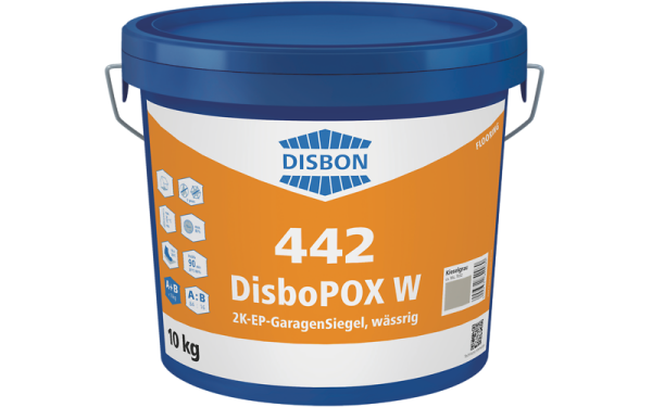 DisboPOX W 442 2K-EP-Garagensiegel 5KG Betongrau (ca. RAL 7023, Wässrige, Carbonfaserverstärkte 2K-Epoxidharzversiegelung für Bodenflächen