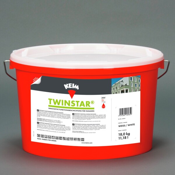 KEIM Twinstar 18KG Altweiß 9870, Fassadenfarbe 2 in1“-Beschichtung, hoch witterungsbeständig, hoch wasserabweisend, Schutz vor Algen und Pilzen ganz ohne biozid