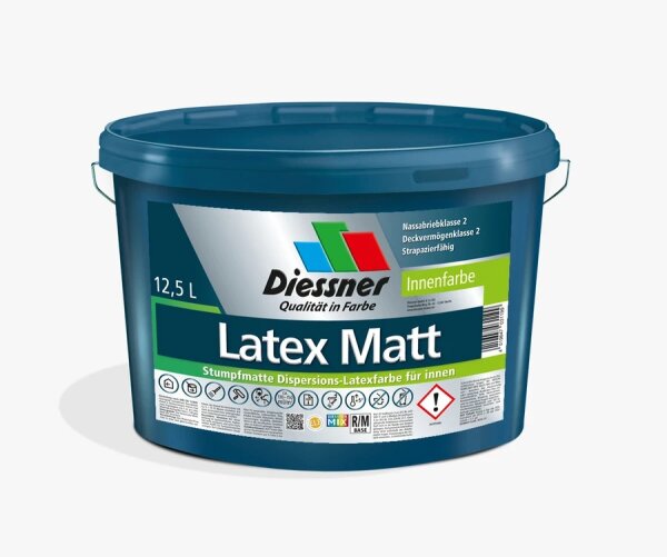 Diessner Latex Matt weiß 5L, Dispersions-Latexfarbe für innen, Strapazierfähig, Wasserverdünnbar, Umweltschonend, tönbar