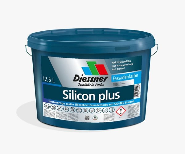 Diessner Silicon plus weiß, Hochwertige Siliconharz-Fassadenfarbe, hoch wetterbeständig, hoch diffusionsfähig, Filmschutz gegen Algen- und Pilzbefall