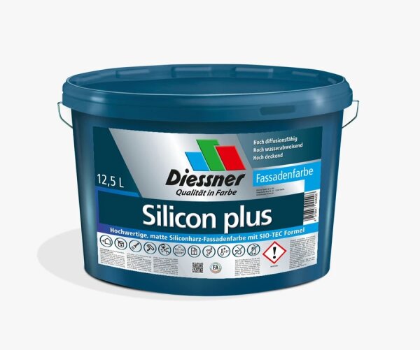 Diessner Silicon plus weiß 12,5L, Hochwertige Siliconharz-Fassadenfarbe, hoch wetterbeständig, hoch diffusionsfähig, Filmschutz gegen Algen- und Pilzbefall