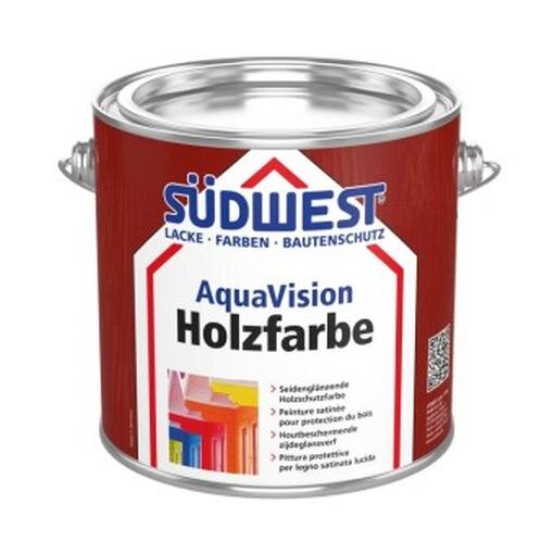 SÜDWEST AquaVision Holzfarbe weiß 0,75L, seidenglänzende Holzschutzfarbe, blockfest, wasserabweisend, Algen,-Pilzschutz, tönbar