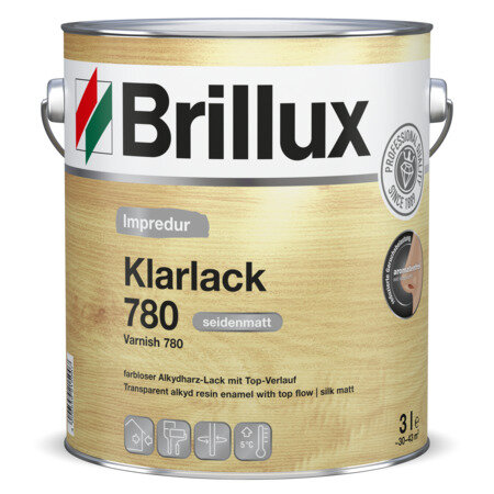 Brillux Impredur Seidenmatt-Klarlack 780, 0,75L, Hochwertige farblose Holzlackierung, blockfest, abriebfest, auch f. Spielzeug geeignet, schnell trocknend