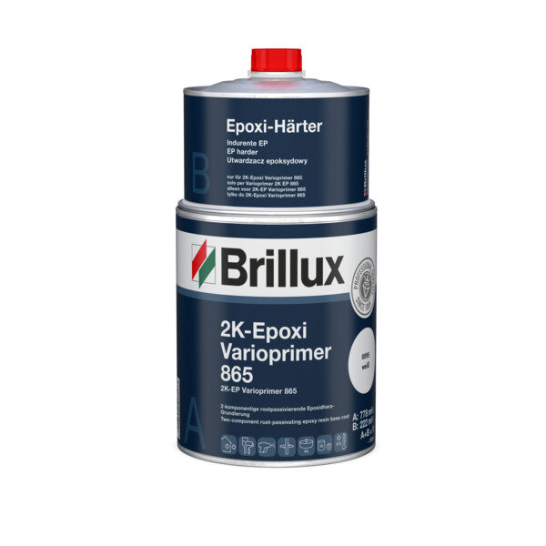 Brillux 2K-Epoxi Varioprimer 865 RAL 7035 Lichtgrau 1L, Zweikomponentige extrem haftvermittelnde Grundierung, rostpassivierend, f. Metall, Kunststoff, Wandfliesen uvw.