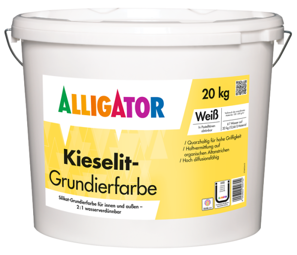 ALLIGATOR Kieselit-Grundierfarbe weiß 20KG, pigmentierte Grundierfarbe auf Silikatbasis, hoch diffusionsfähig,  für innen und außen