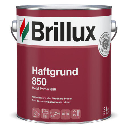 Brillux Haftgrund 850 weiß 3L, Korrosionsschutz Grundanstrich / haftvermittelnd auf Eisen- und Stahl, hitzebeständig bis +180 °C, für außen und innen