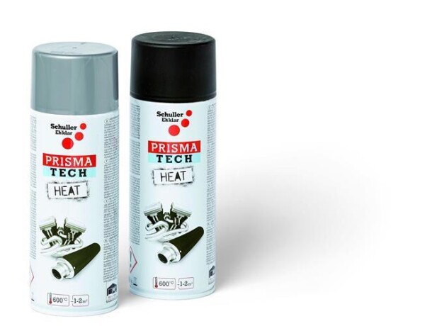 Schuller PRISMA TECH HEAT 400ml Schwarz, Hitzebeständiger Lackspray bis zu 600°C für Ofenrohre, Auspuffe, etc., Wetterfest und lichtbeständig