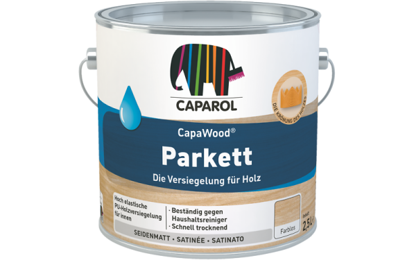 CAPAROL Capawood Parkett farblos (ehemals Pakett und Siegellack), wasserbasiert für Parkett Holzböden Treppen und OSB-Platten hochglänzend oder seidenmatt