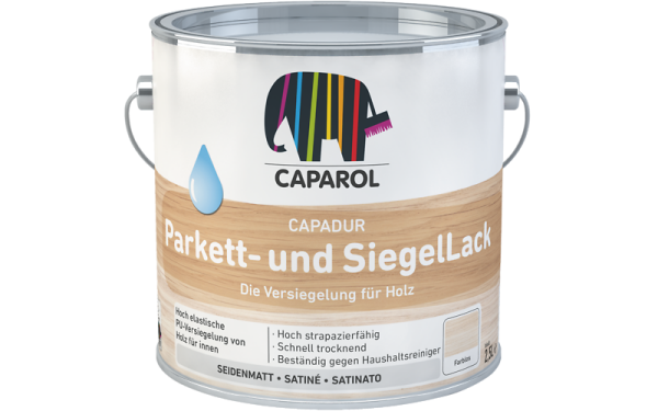 CAPAROL Capadur Parkett- und SiegelLack Seidenmatt 2,5L, für Holz- und Korkfußböden, hoch strapazierfähig, schnell trocknend, wasserverdünnbar