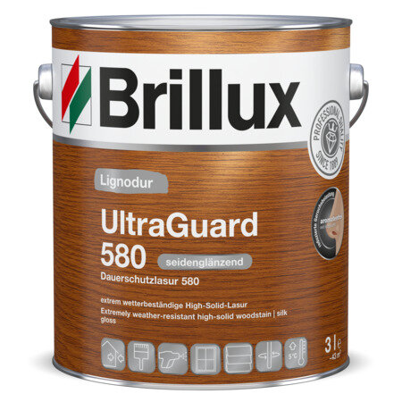 Brillux Lignodur UltraGuard 580 Dauerschutzlasur Protect 0,75L Teak, Das Spitzenprodukt für äußerst wetterbeständige Anstriche, Blockfest, Ein-Topf-System