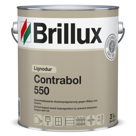 Brillux Lignodur Contrabol 550, 3L, Holzschutzgrundierung gegen Bläue,- Fäulnis u. holzzerstörende Pilze, Imprägnierung, lösemittelbasiert