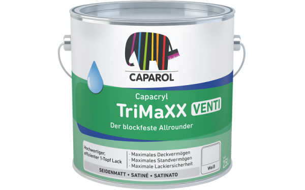 CAPAROL Capacryl TriMaXX Venti weiß 2,5L, der blockfeste Allrounder, Ventilierend, schnell trocknend, f. Holz, Metall- und Hart-PVC, auch f. Kinderspielzeug