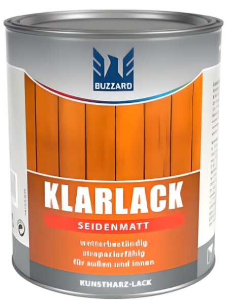 Buzzard Seidenmatt-Klarlack farblos, kratzfest, hervorragender Verlauf, wetterbeständig, f. Holz und Metall, f. Innen u. Außen