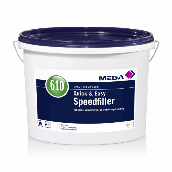 MEGA 610 Quick & Easy Speedfiller weiß 22KG , Glatte Oberflächen ohne Glätten, Schleifen, Grundieren, verarbeitungsfertig, haarrissverschlämmend