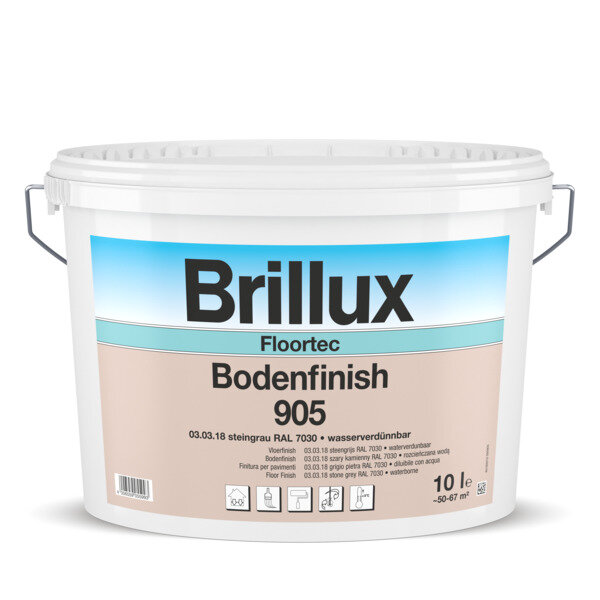 Brillux Floortec Bodenfinish 905, Verarbeitungsfertige Bodenfarbe tritt- und abriebfest, seidenglänzend, wasserverdünnbar, f. Innen, RAL 7030 steingrau 10L