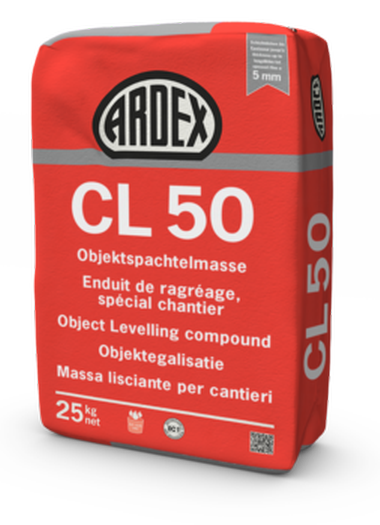 ARDEX CL 50 25KG, Objektspachtelmasse, 1 - 5 mm, selbstglättend, Fußbodenheizung geeignet, spannungsarm, pumpfähig, für Innen