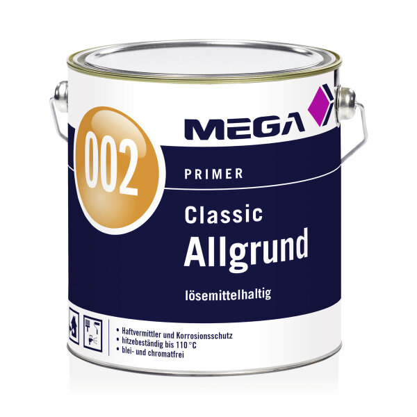 MEGA 002 Classic Allgrund 2,5L weiß, Hochwertiger, universell anwendbarer Haftvermittler und aktiver Rostschutz f., Eisen, Stahl, Zink, Aluminium, Kunststoffen uvw