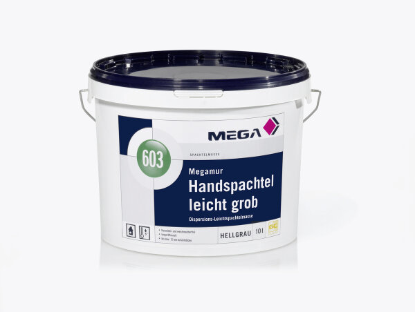 MEGA 603 Megamur Handspachtel leicht grob 10L hellgrau, Verarbeitungsfertiger filzbarer Allzweck-Dispersions-Leichtspachtel, lösemittel- und weichmacherfrei