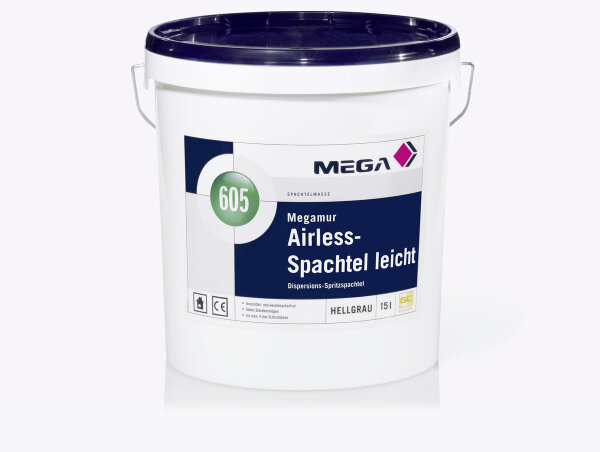 MEGA 605 Megamur Airless Spachtel leicht 15L hellgrau, Verarbeitungsfertiger Dispersionsleichtspachtel, diffusionsfähig, lösemittel- und weichmacherfrei