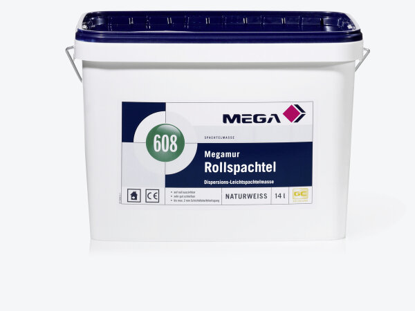 MEGA 608 Megamur Rollspachtel 14L Weiß, diffusionsfähige verarbeitungsfertige Dispersions-Leichtspachtelmasse, sehr gut schleifbar, auf null ausziehbar