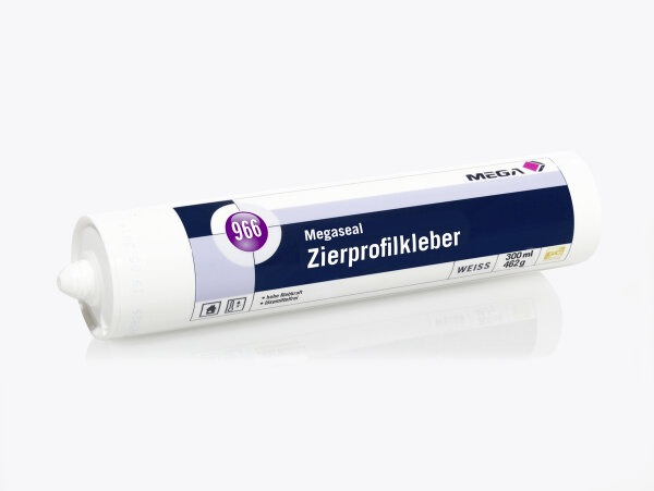 MEGA 966 Megaseal Zierprofilkleber 300ml weiß, Lösemittelfreie, extrem kraftvolle Dispersions-Klebe-/Spachtelmasse mit hoher Anfangshaftung