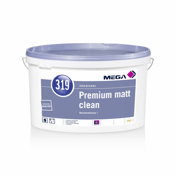 MEGA 319 Premium matt clean weiß 12,5L, extrem leistungsstarke Reinacrylat-Innendispersionsfarbe, sehr lange Offenzeit, hoch strapazierfähig