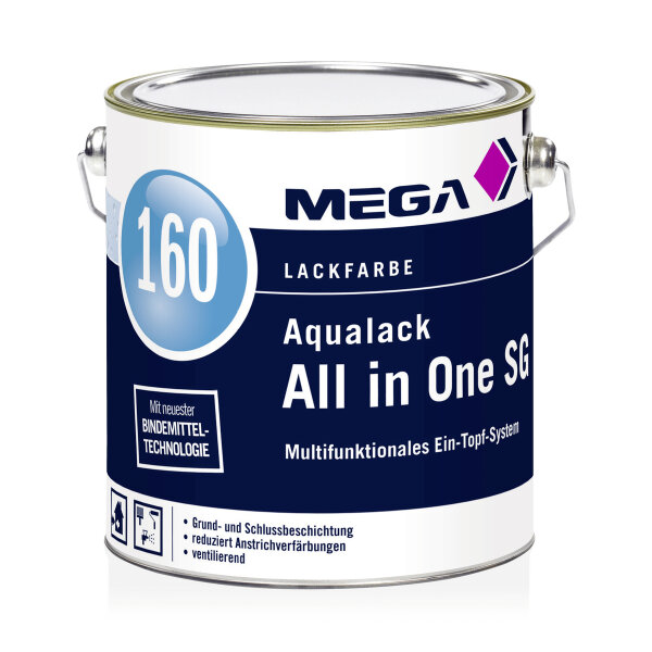 MEGA 160 Aqualack All in One SG 2,5L weiß, High-Tech-Ein-Topf-System Allroundlack, Extrem haltbare und langlebige Oberfläche, blockfest