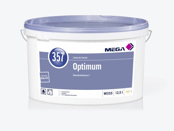 MEGA 357 Optimum 12,5L weiß, hochdeckende diffusionsfähige Innenfarbe, Weichmacher- und lösemittelfrei, sehr gute Verarbeitung