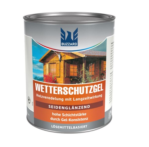 Buzzard Wetterschutz-Gel Eiche 750ml,seidenglänzend, Dickschichtige Langzeitlasur für alle Laub- und Nadelhölzer