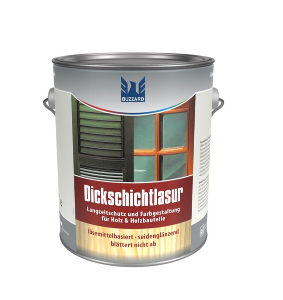 Buzzard Dickschichtlasur 2,5L Buche,lösemittelbasiert seidenglänzend, Langzeitschutz und Farbgestaltung für Holz und Holzbauteile