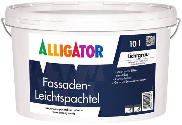 Alligator Fassaden-Leichtspachtel 10KG,  Ausbessern,- Glätten unebener Putzflächen Außenbereich, auch als Feuchtraumspachtel Innenbereich