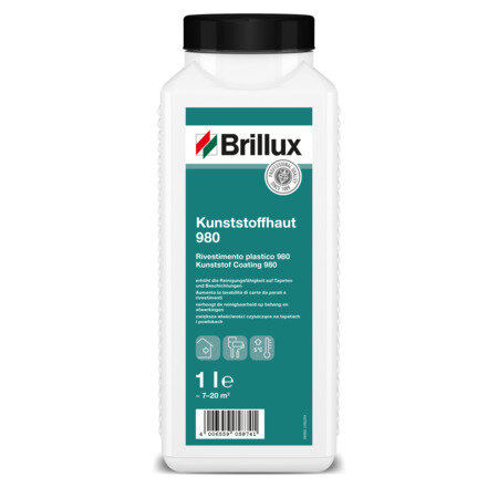 Brillux Kunststoffhaut 980 farblos, Reinigungsfähiges wasserdampfdiffusionsfähiges Überzugsmittel für Tapeten und matten Dispersionsfarbenanstrichen im Innenbereich