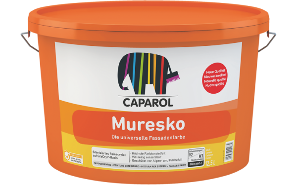 CAPAROL Muresko Wunschfarbton 12,5L, Universelle Fassadenfarbe, silanisierte Reinacrylat, geschützt vor Algen- und Pilzbefall, sehr gut wasserabweisend, diffusionsfähig