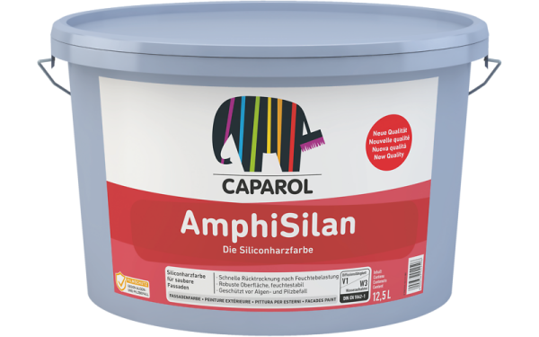 CAPAROL AmphiSilan Wunschfarbton 2,5L, Spezielle Siliconharz-Fassadenfarbe, für saubere, schnell abtrocknende Fassaden, Algen,-Pilzbefall-Schutz