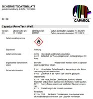 CAPAROL Capadur RenoTech Holzfarbe Weiß 2,5L, extrem hoher Feuchteschutz Hydro-Perl-Effekt, hohe Wetterbeständigkeit, Pilzbefall-Schutz, Ventilierend