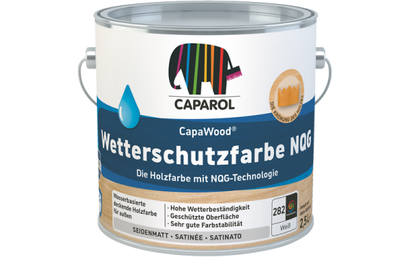 CAPAROL CapaWood Wetterschutzfarbe NQG weiß 0,70L, Holzfarbe für langanhaltend saubere Oberflächen, Pilz,- Algenschutz, Seidenmatt
