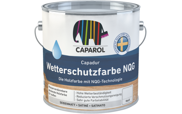 CAPAROL Capadur Wetterschutzfarbe Weiß 2,5L, Holzfarbe mit NQG-Technologie, Hohe Wetterbeständigkeit, Pilz,- Algenschutz