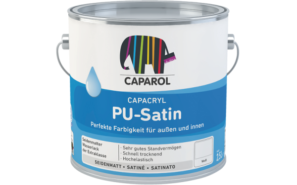CAPAROL Capacryl PU-Satin Wunschfarbton 2,5L, Seidenmatter Acryl-Lack f. Holz, Metall, Hart PVC, Hohe Kratz- u.Stoßfestigkeit, auch f .Kinderspielzeug