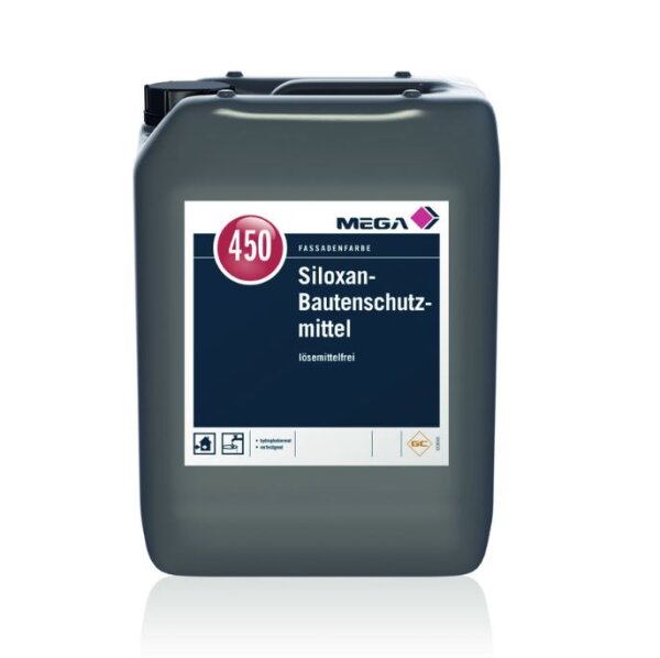 MEGA 450 Siloxan Bautenschutzmittel 10L farblos, Imprägnier- und Grundiermittel für mineralische Untergründe, Hydrophobierend