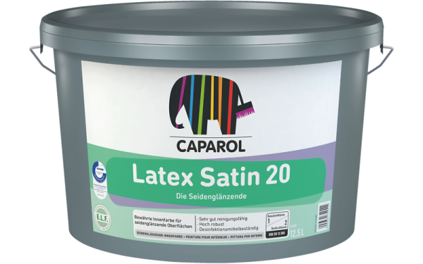 CAPAROL Latex Satin 20 Wunschfarbton 12,5L, Hochwertige Latexfarbe mit seiden­­­glän­zen­der Oberfläche für stark strapazierte Innenflächen