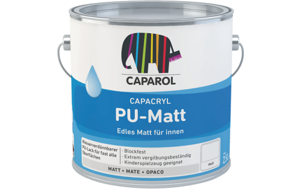 CAPAROL Capacryl PU-Matt Wunschfarbton 0,75L, Edles Matt für Innen, Lack f. Holz,- Metall,- u. Hart PVC, Blockfest, Kinderspielzeug geeignet