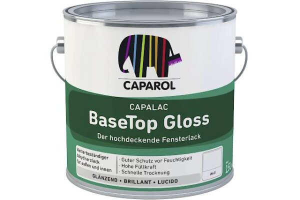 CAPAROL Capalac BaseTop Gloss Wunschfarbton 2,5L Glänzendes hochdeckendes Fensterlacksystem, Schutz vor Feuchtigkeit, Schnelle Trocknung