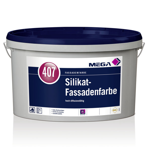 MEGA 407 Silikat Fassadenfarbe12,5L RAL 7044, Dispersions-Silikat-Fassadenfarbe, hoch wasserdampfdiffusionsfähig, hohes Deckvermögen, wetterbeständig