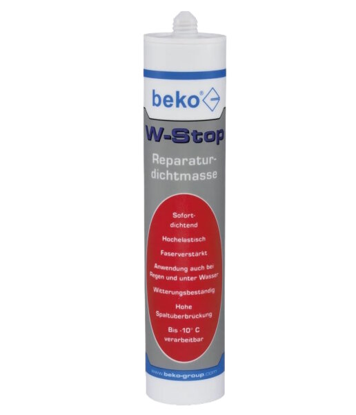 beko W-Stop Reparaturdichtmasse, hochelastische Faserdichtmasse, dauerelastisch und dehnfähig, gebrauchsfertig, sofort dichtend, witterungsbeständig