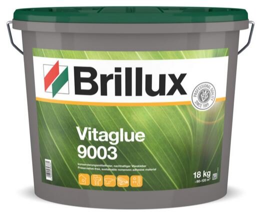 Brillux Vitaglue 9003 18kg, Konservierungsmittelfreier, nachhaltiger Kleber für alle Glattvlies-Wandbeläge auf Zellstoff- oder Glasbasis sowie Glasgewebe mit einem Flächengewicht von bis zu 150 g/m².