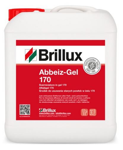 Brillux Abbeiz Gel 170, Zum wirksamen Entfernen alter Lack- und Dispersionsfarbenanstriche sowie Plastiken und organisch gebundener Putze von Holz, Metall und massiven, mineralischen Untergründen.