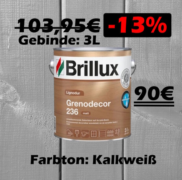 Brillux Grenodecor 236 3L Kalkweiß Sonderverkauf Anzahl 6x